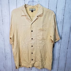 Tommy Bahama Men's Silk Floral Hula Girl Yellow Camp Shirt Button Up Size Large.